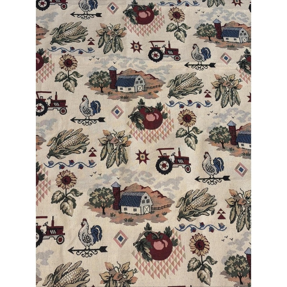 Vintage Farmhouse Tapestry Fabric Panel Farm Barn Tractor Rooster 60x45